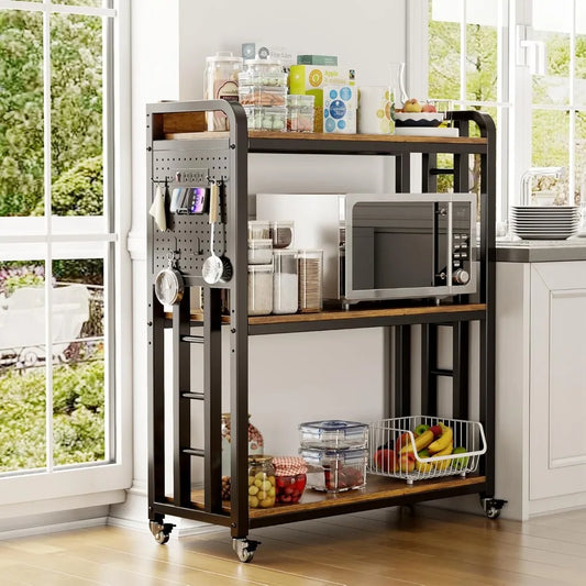 DAFIFY Kitchen Bakers Rack With Power Outlet And Pegboard