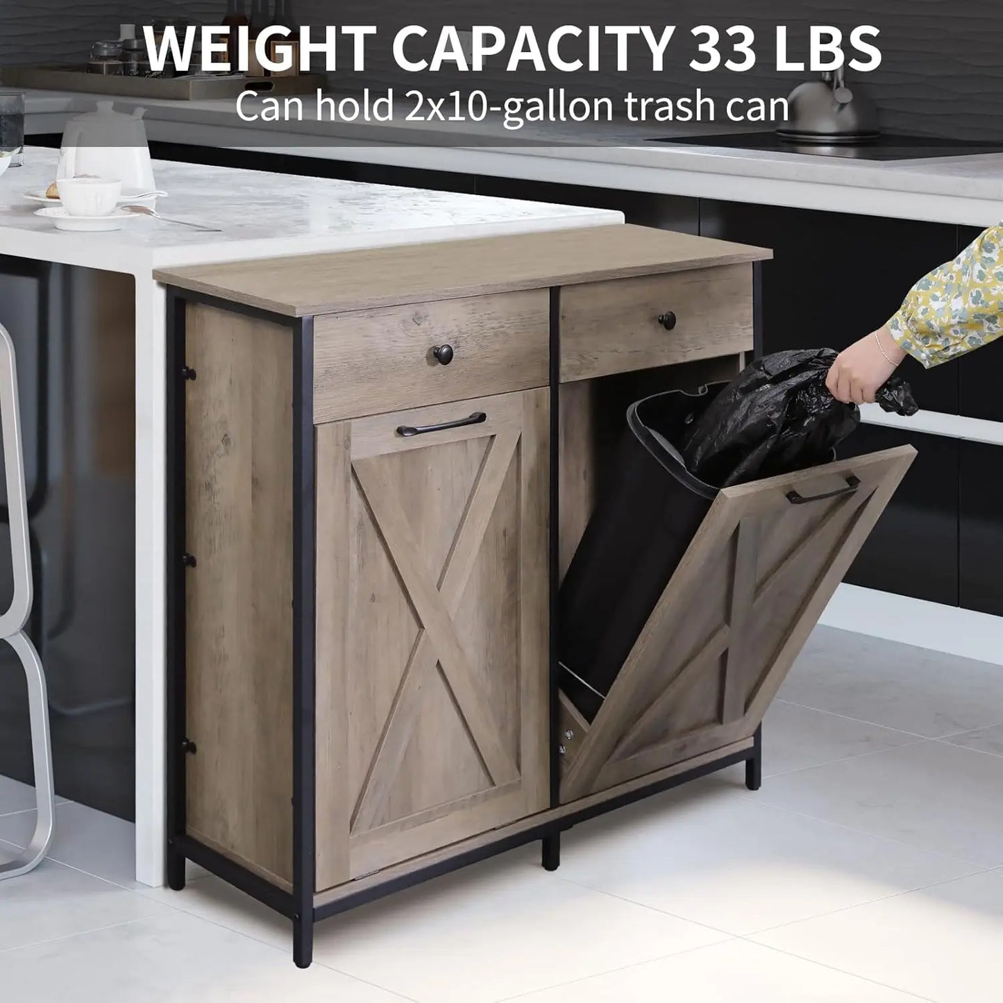 Double Tilt Out Trash Cabinet Pet Proof Hidden Drawer Kitchen