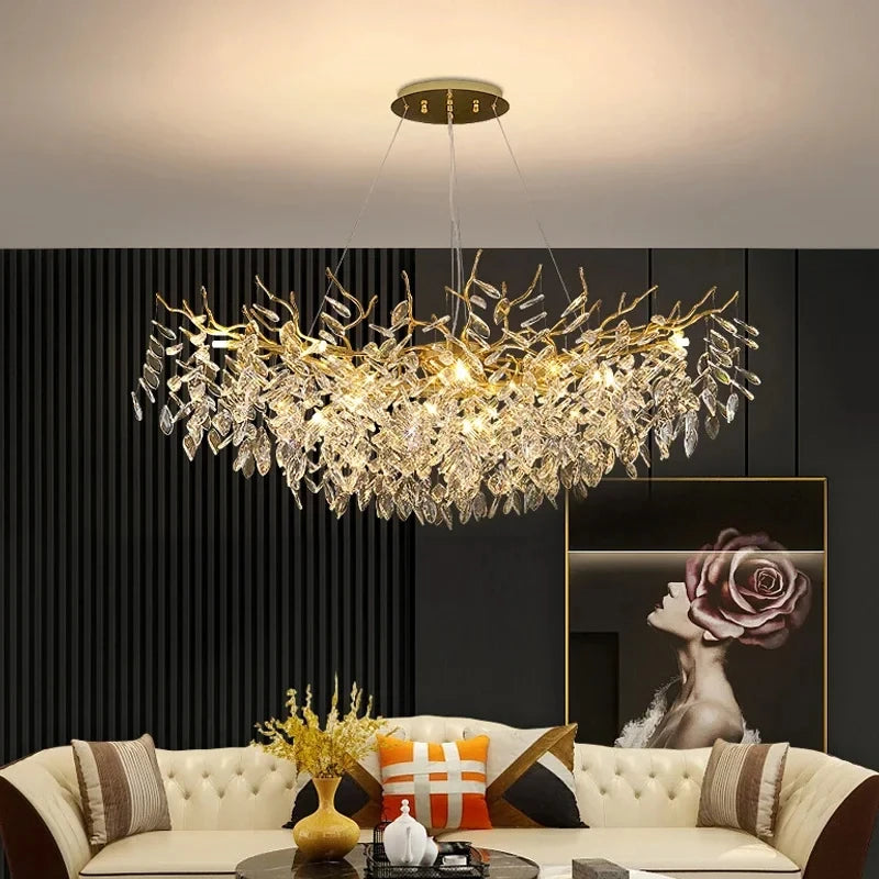 Luxury Gold Crystal LED Chandelier For Living Dining Rooms