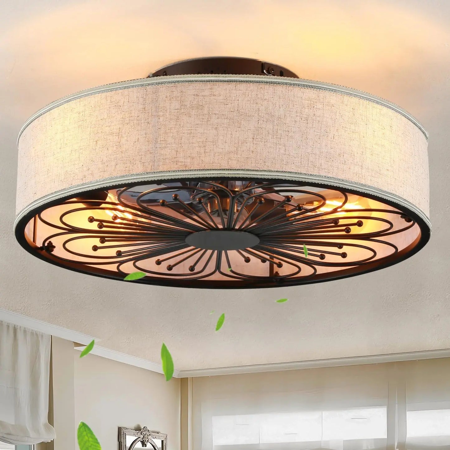 Boho Rattan Bladeless Ceiling Fan With Light and Remote