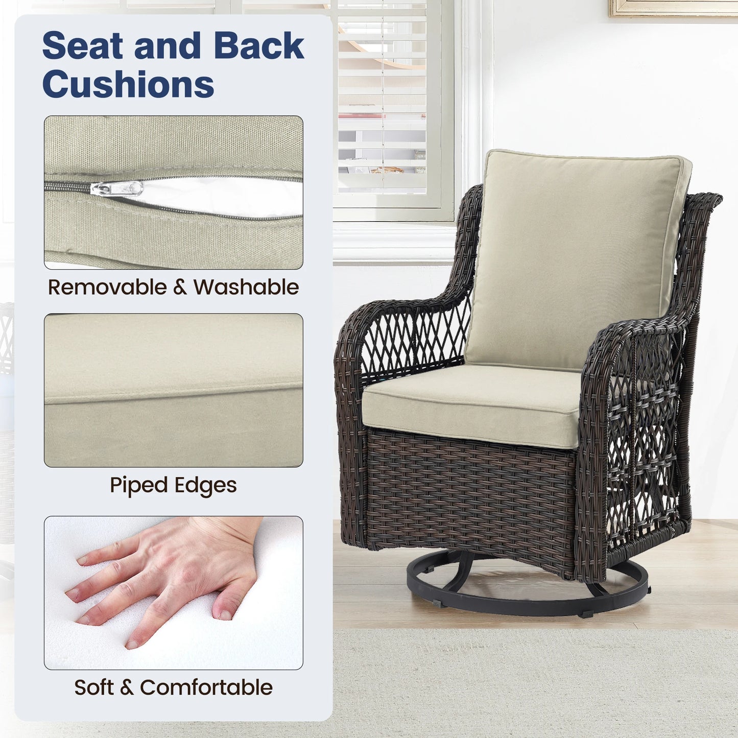 HobbyLane 3 Piece Outdoor Wicker Swivel Chair Set With Table