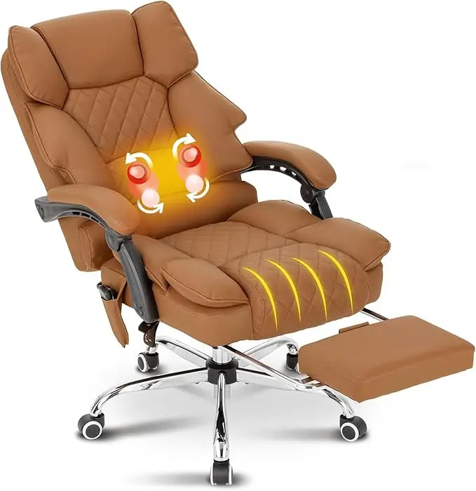 Executive Kneading Massage Office Chair With Heated Reclining Footrest