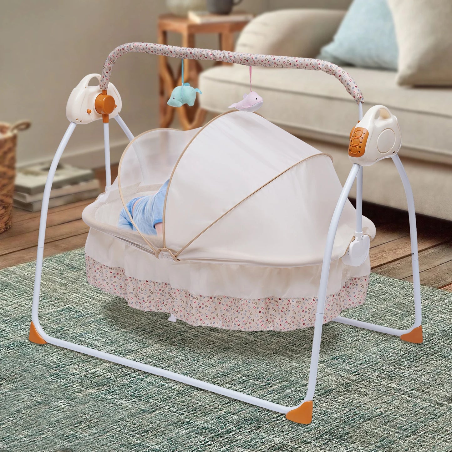 Electric Baby Crib Cradle Rocker Swing Bed For Infants