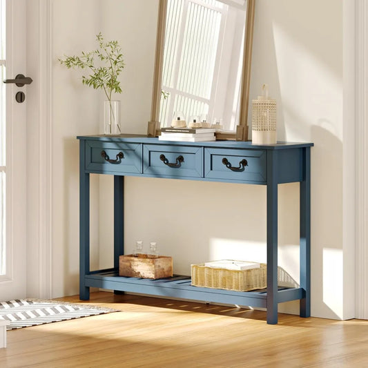 ChooChoo Farmhouse Console Table With Three Drawers Blue