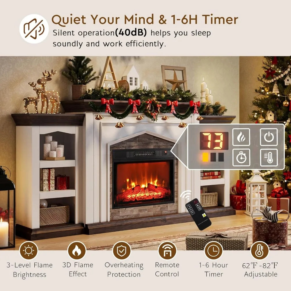 Rustic Farmhouse Fireplace TV Stand With Electric Heater For TVs