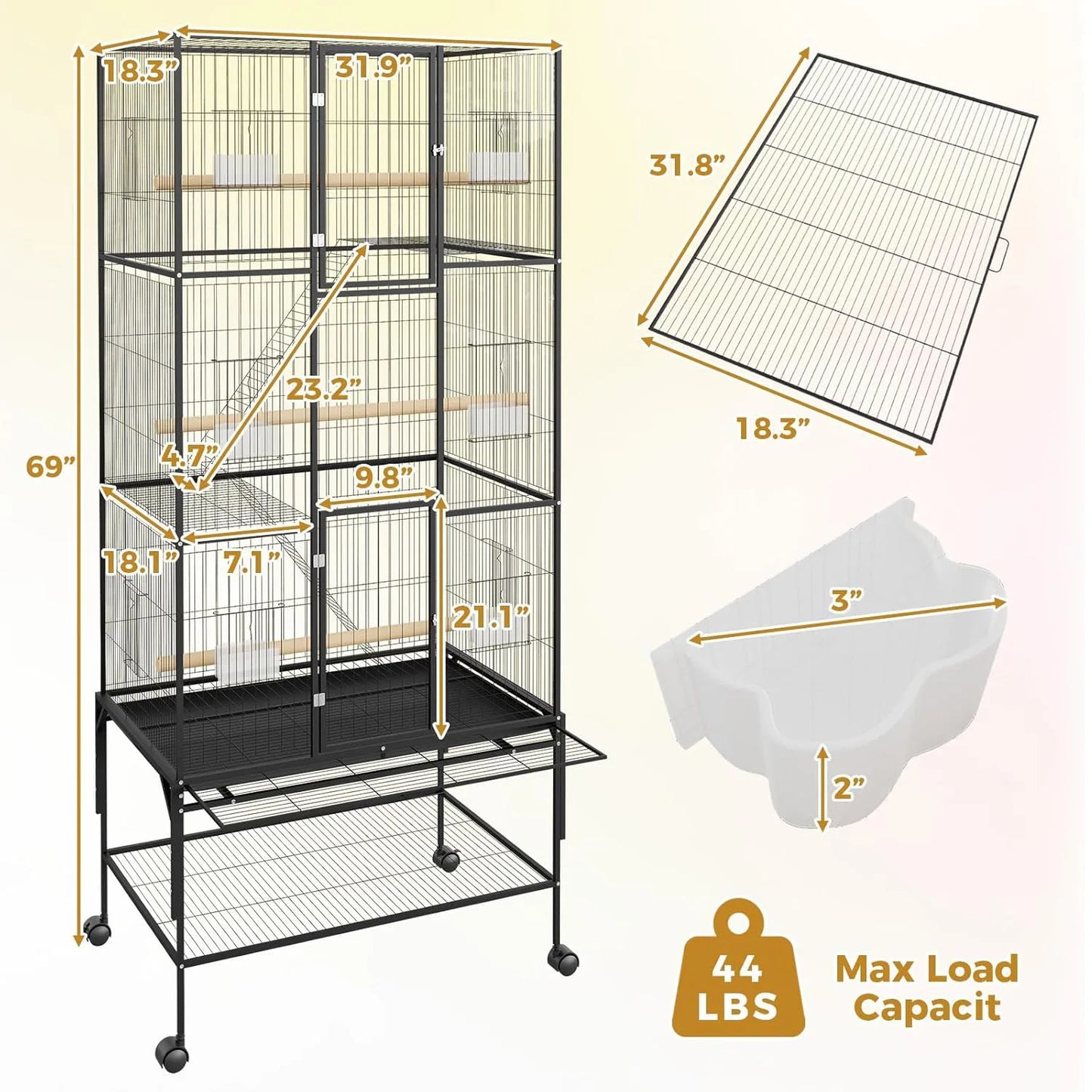 HiMISSCN Bird Cage With Rolling Storage Stands For Parrots