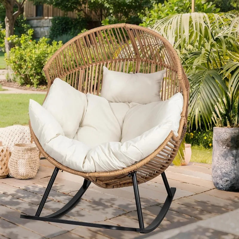 Wicker Egg Chair PE Rattan Rocking Chair With Cushion