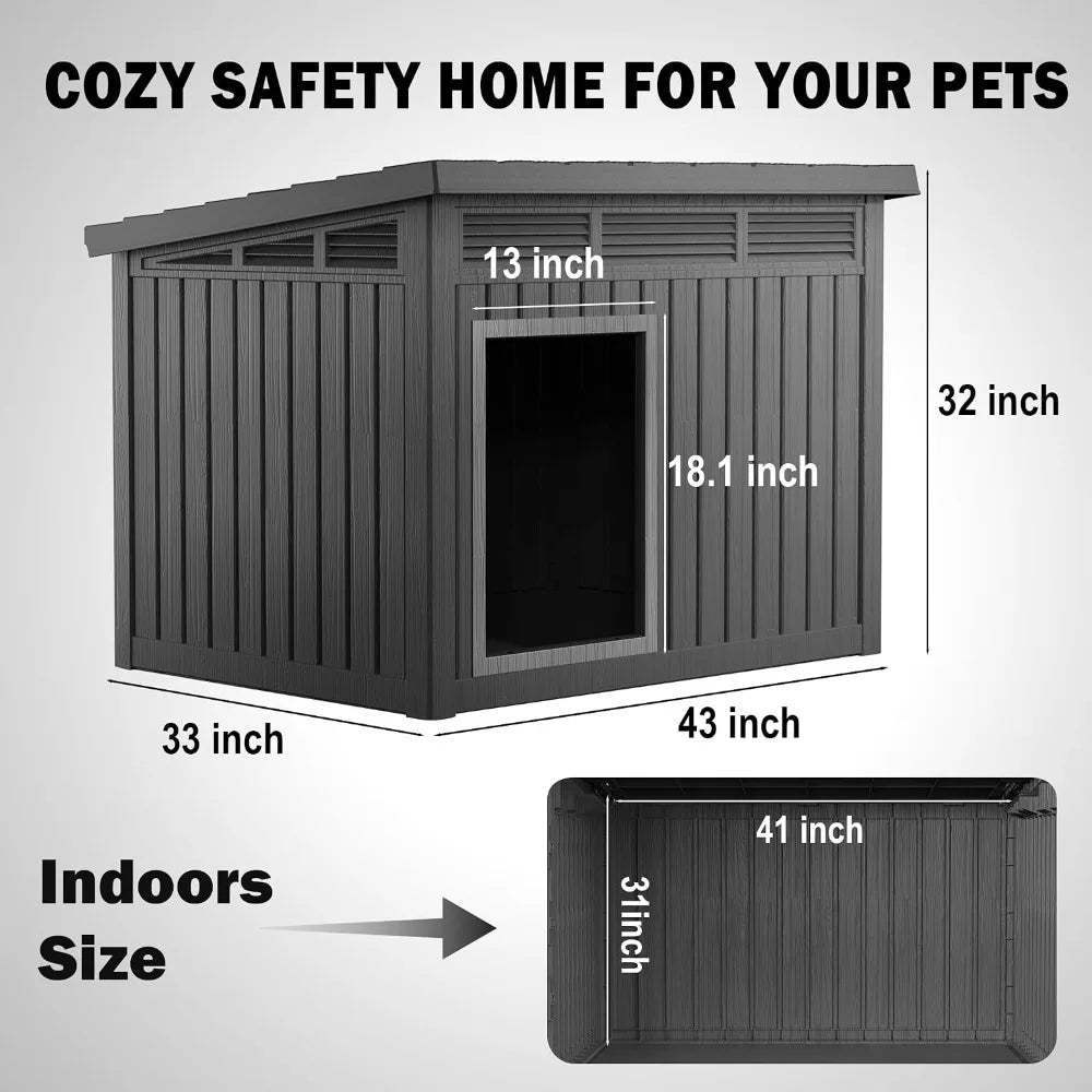 All-Weather Resin Dog House Durable Outdoor Kennel