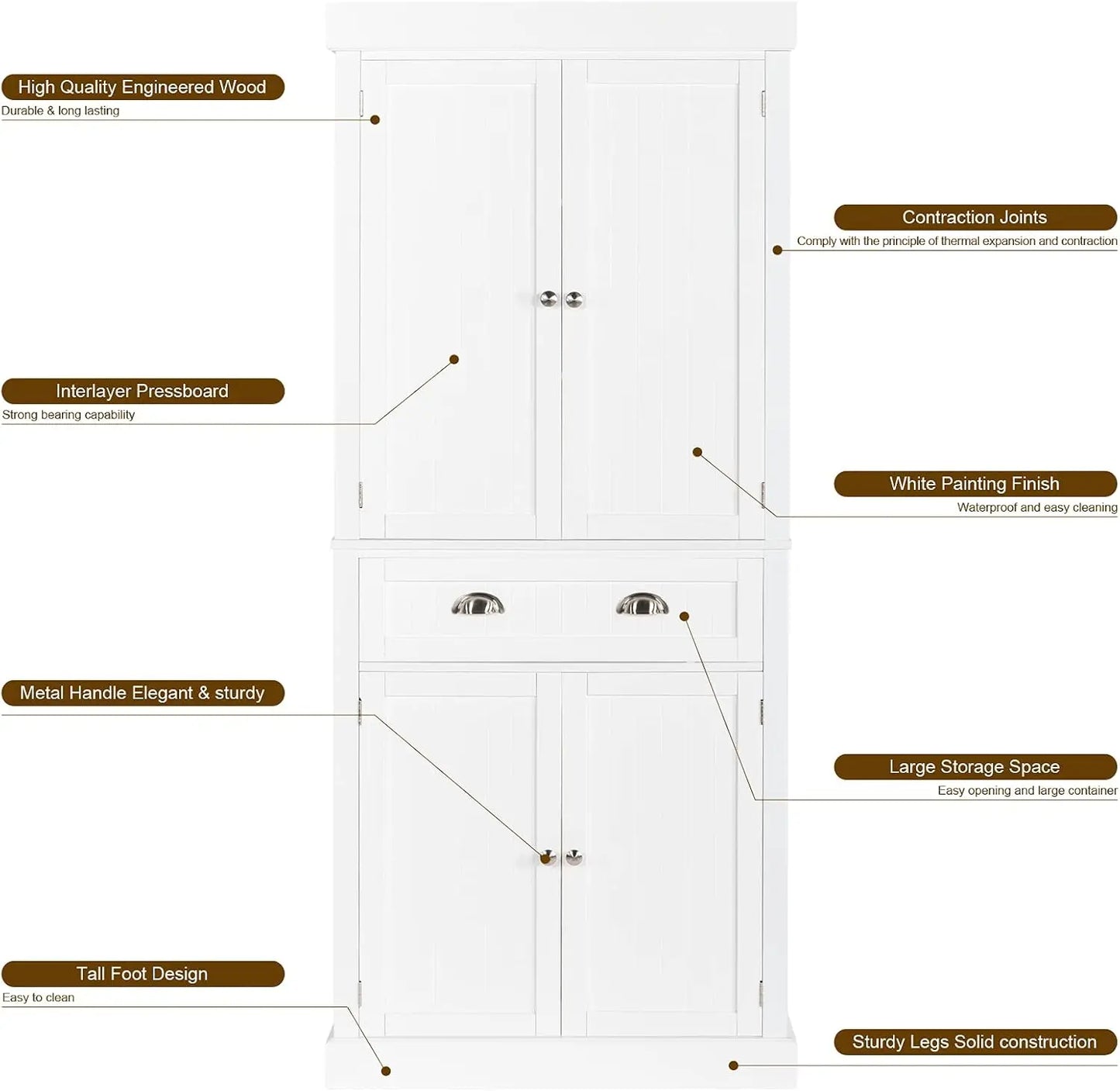 Freestanding Kitchen Storage Cabinet With Adjustable Shelves And Drawers