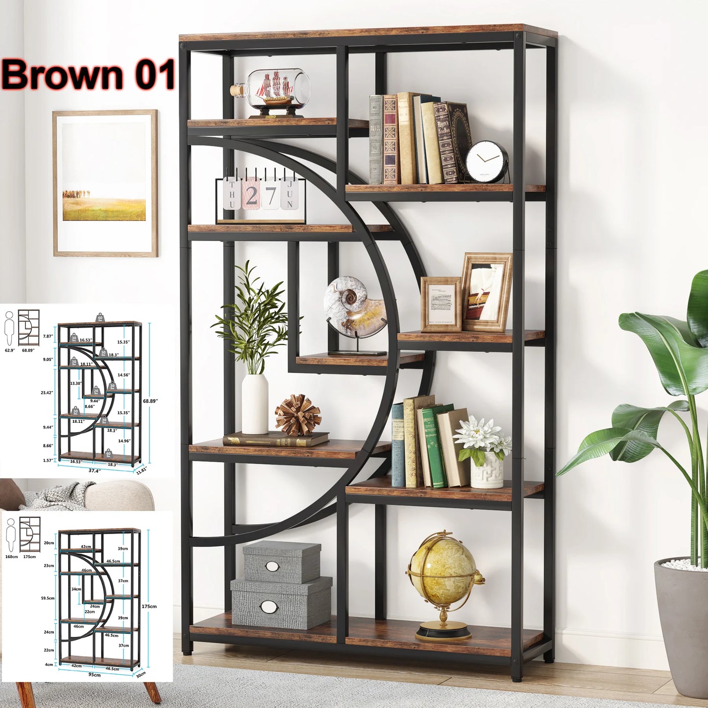 Tribesigns 5 Tier Industrial Etagere Bookcase Freestanding Display Shelf