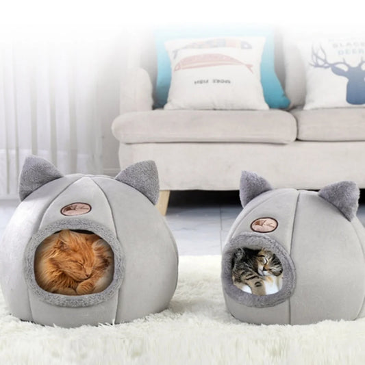 Cozy Cat Bed with Ears Plush Warmth for All Cats