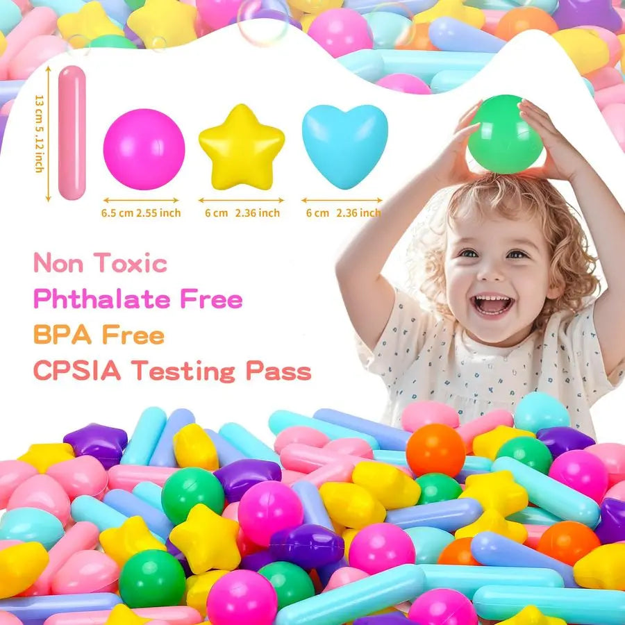 Plastic Ball Pit Balls Set With Stars Hearts Strips Toddlers