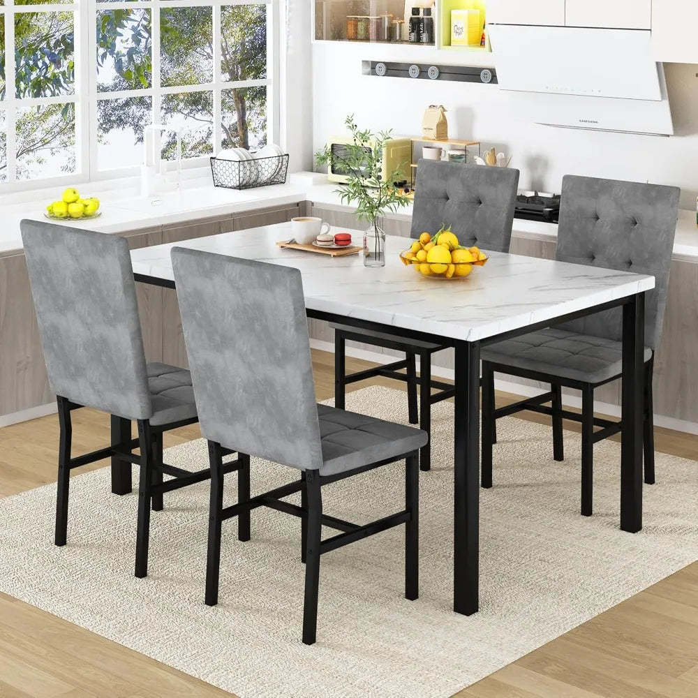 Dining Table Set For Four With Faux Marble Finish Modern