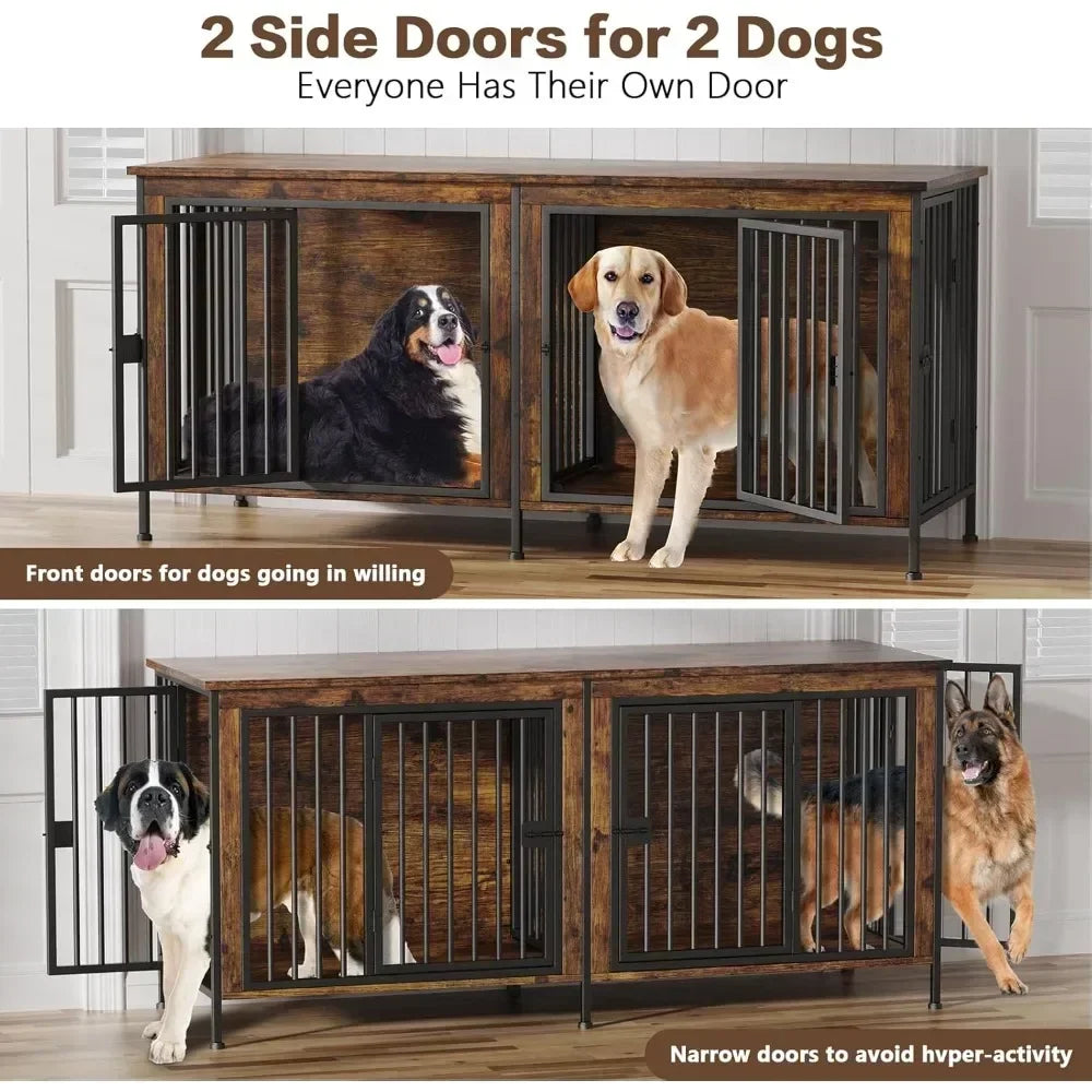 Extra Large Double Dog Crate Furniture for Two Dogs 78 Inch