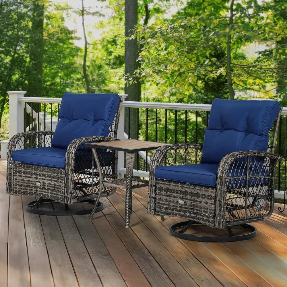 3 Piece Wicker Swivel Glider Rocker Bistro Set for Outdoors