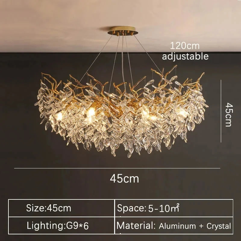 Luxury Gold Crystal LED Chandelier For Living Dining Rooms