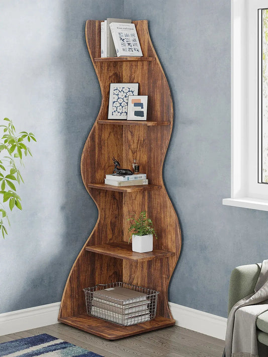 Tribesigns Rustic 5-Tier Corner Shelf Wall Bookcase Plant Stand