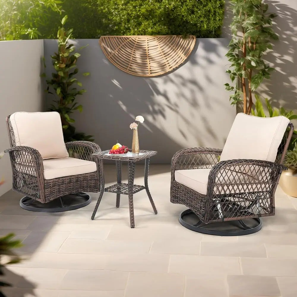 Outdoor Patio Furniture Set With Swivel Chairs And Bistro Table