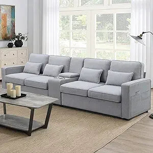 104 Inch Modern 4-Seater Linen Sofa with Pillows and Pockets