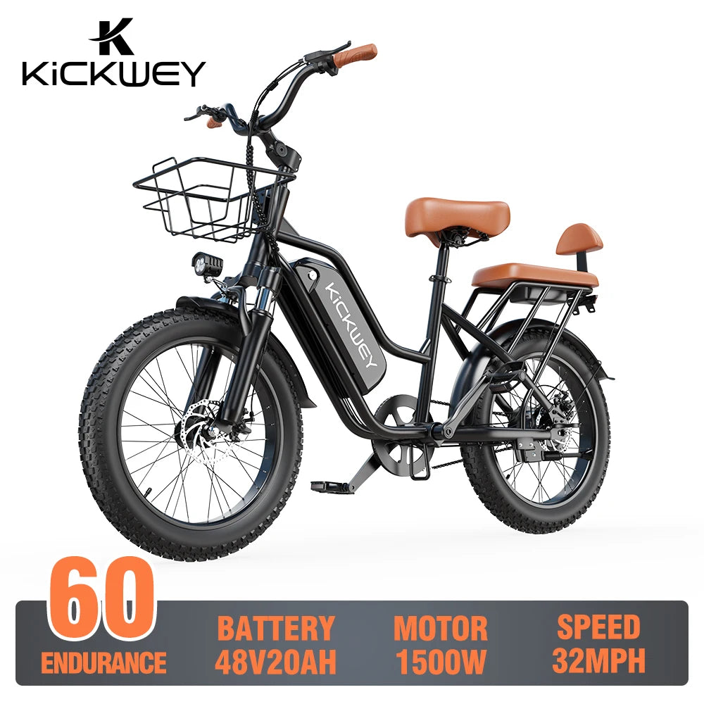 Electric Mountain Bike 20 Inch 1500W 50 Mile Range 32MPH