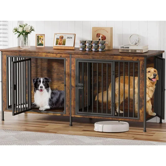 Extra Large Double Dog Crate Furniture for Two Dogs 78 Inch