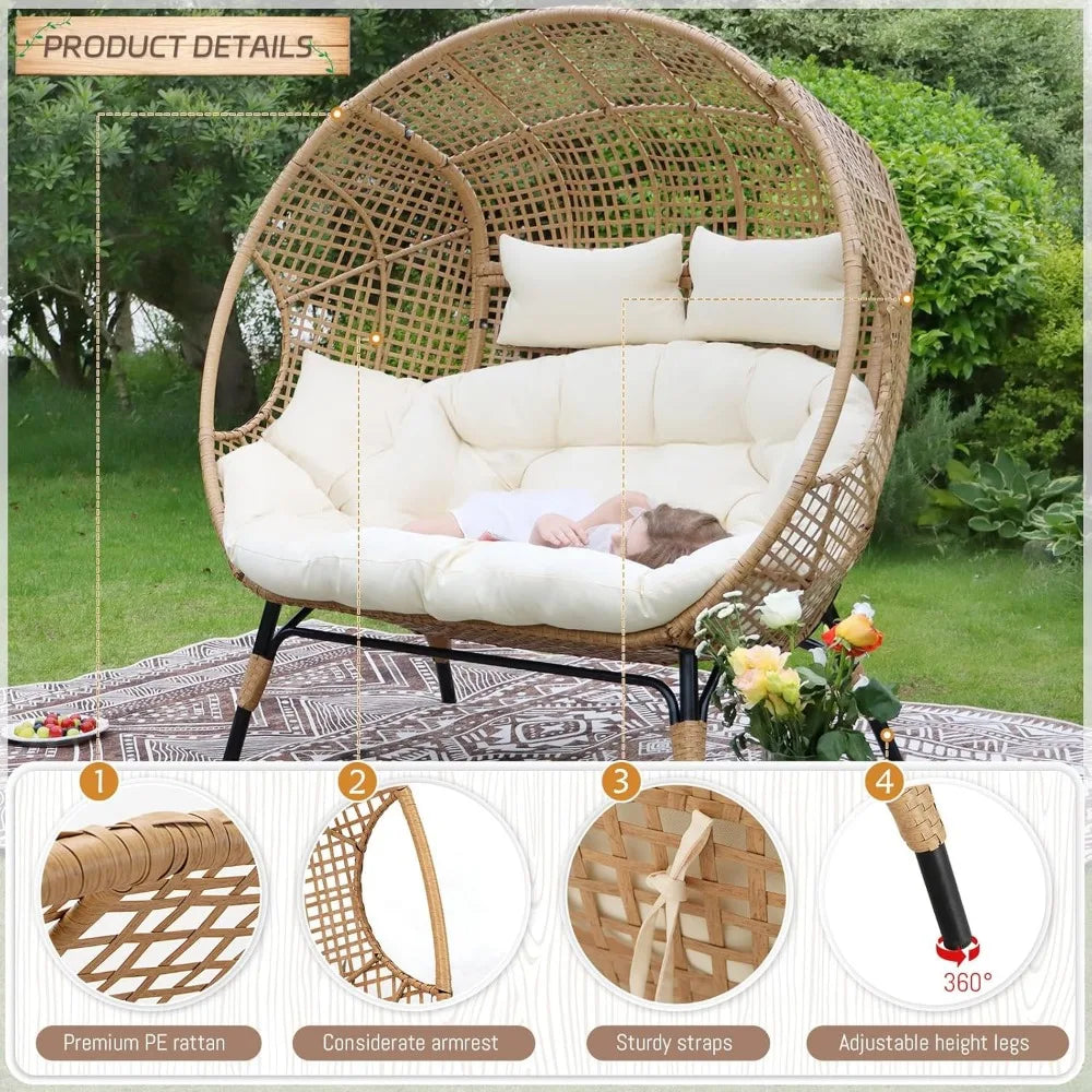 Double Egg Chair for Two Indoor Outdoor Brown Wicker