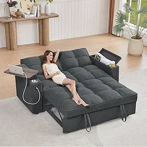 65 Inch Convertible Sleeper Sofa Bed with Chaise and USB Ports