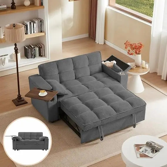 65 Inch Convertible Sleeper Sofa Bed with Chaise and USB Ports