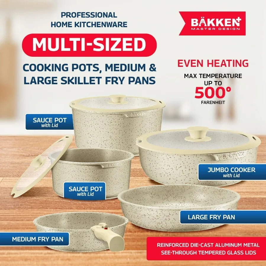 Bakken Master 38 Piece Granite Cookware Bakeware Set Pots And Pans With Nonstick Granite Coating And Detachable Handles