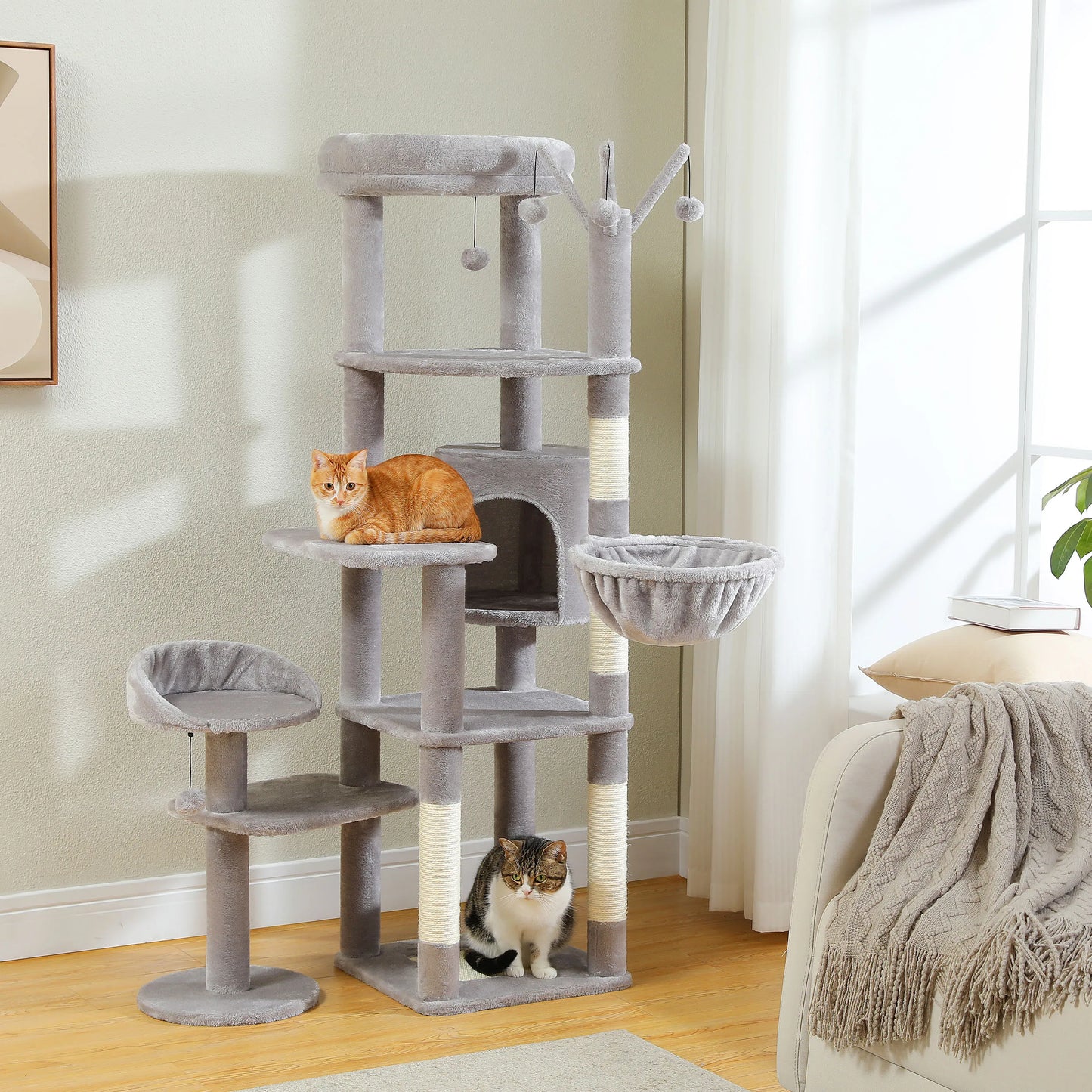 PEQULTICN Multi Level Cat Tree With Scratching Post And Hammock