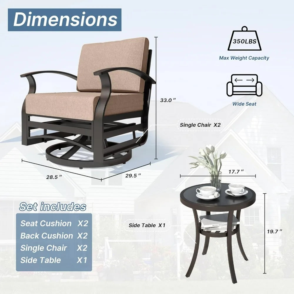 3 Piece Aluminum Patio Furniture Set With Swivel Rockers