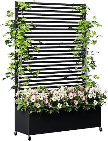 Metal Planter Box with Trellis Raised Garden Bed on Wheels