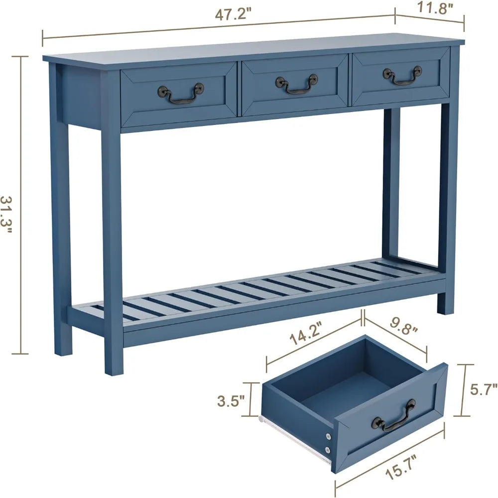 ChooChoo Farmhouse Console Table With Three Drawers Blue