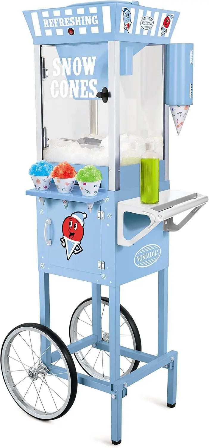 Cone Shaved Ice Machine - Retro Cart Slushie Machine Makes 72 Icy Treats - Includes Metal Scoop, 2 Syrup Bottles,