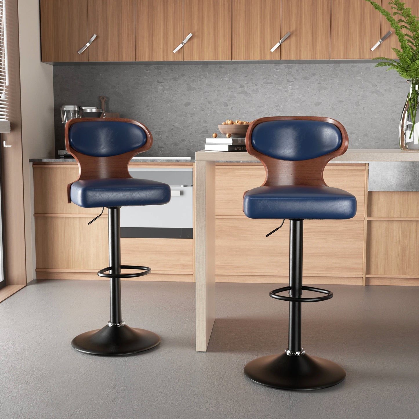Solid Wood Rotating Bar Stool Set 2 Pieces With Backrest