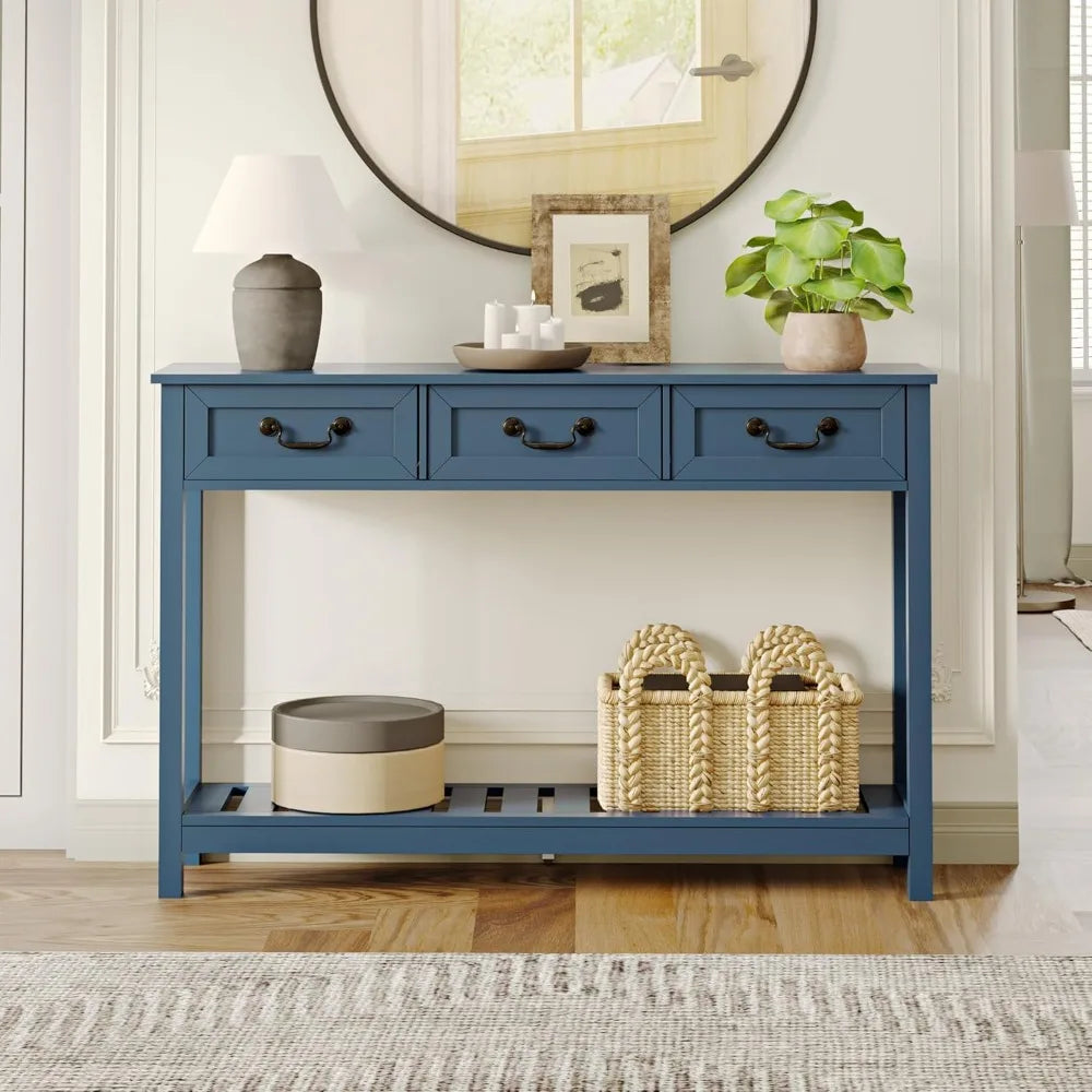 ChooChoo Farmhouse Console Table With Three Drawers Blue