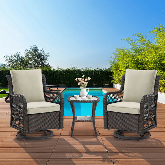 HobbyLane 3 Piece Outdoor Wicker Swivel Chair Set With Table