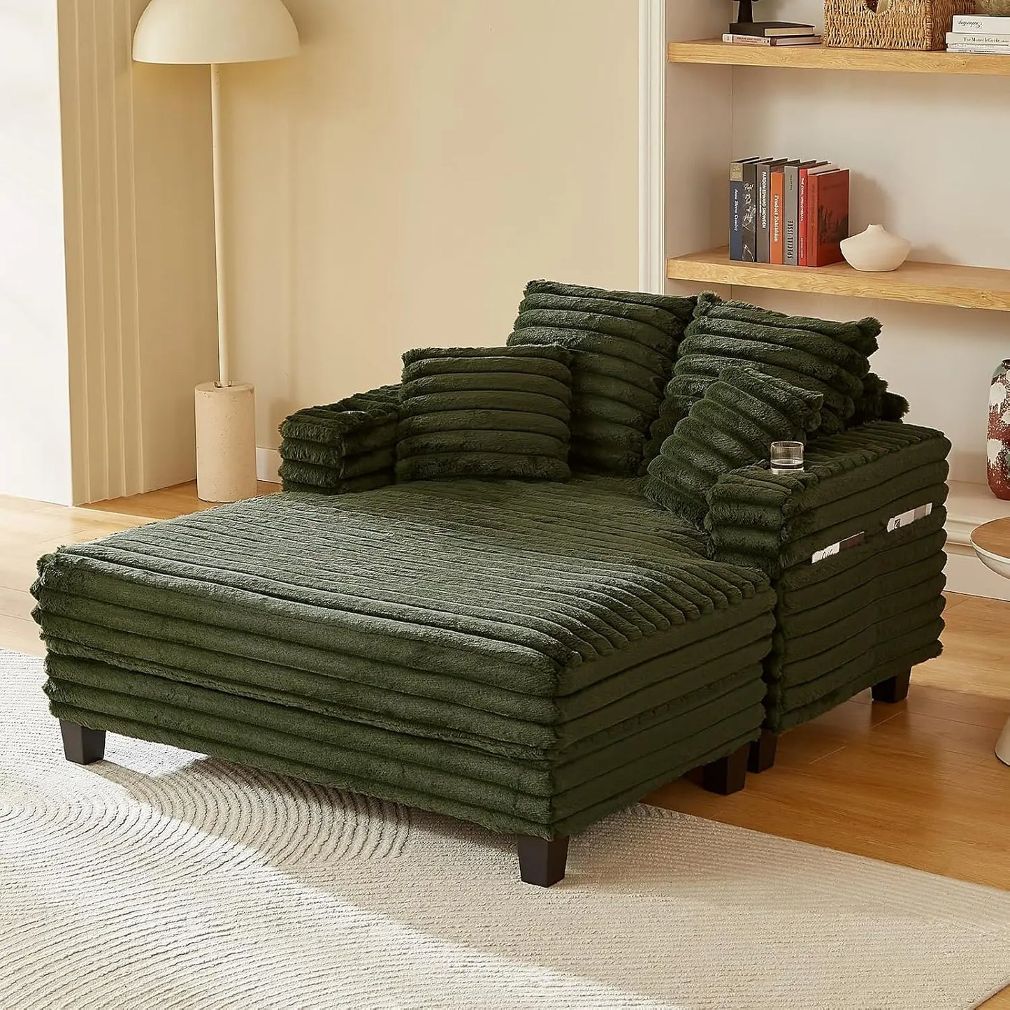 Chaise Lounge Chair Indoor, 64" Oversized Sleeper Chair with Wood Frame, Upholstered Sofa Bed for Living Room & Home Theater