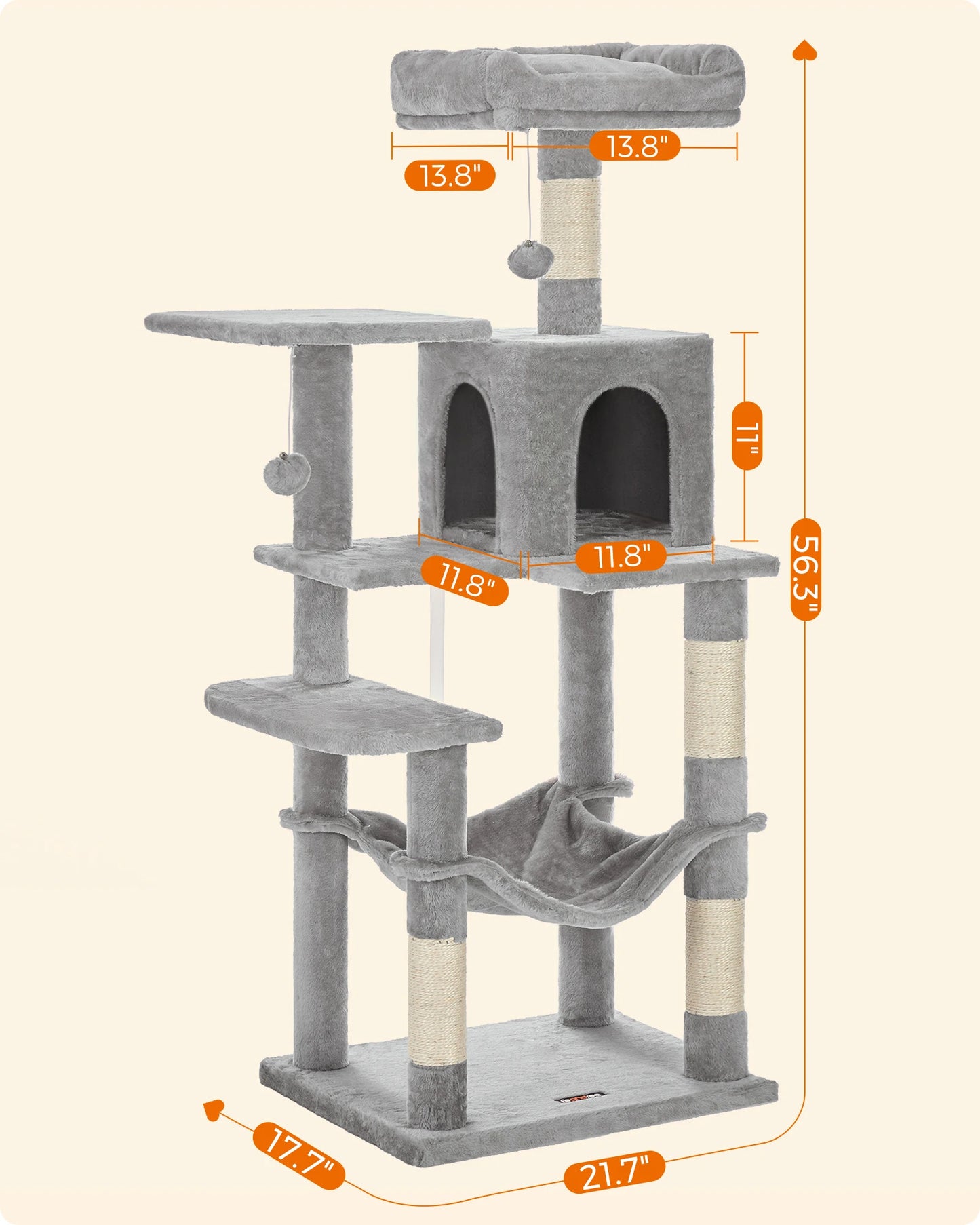 Feandrea 56 Inch Multi-Level Cat Tree with Scratching Posts