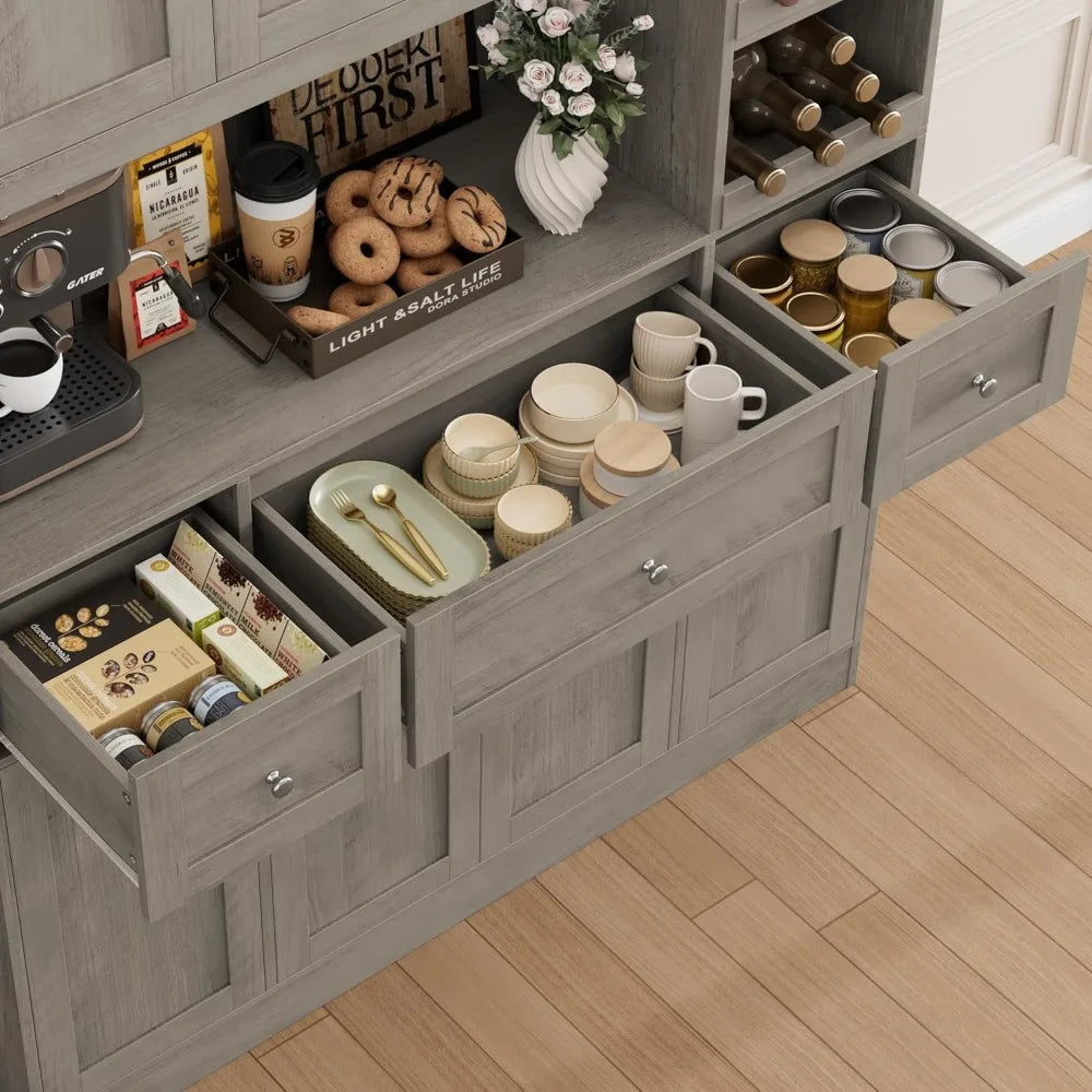 Charge Kitchen Pantry Cabinet With Wine Rack And Microwave Stand