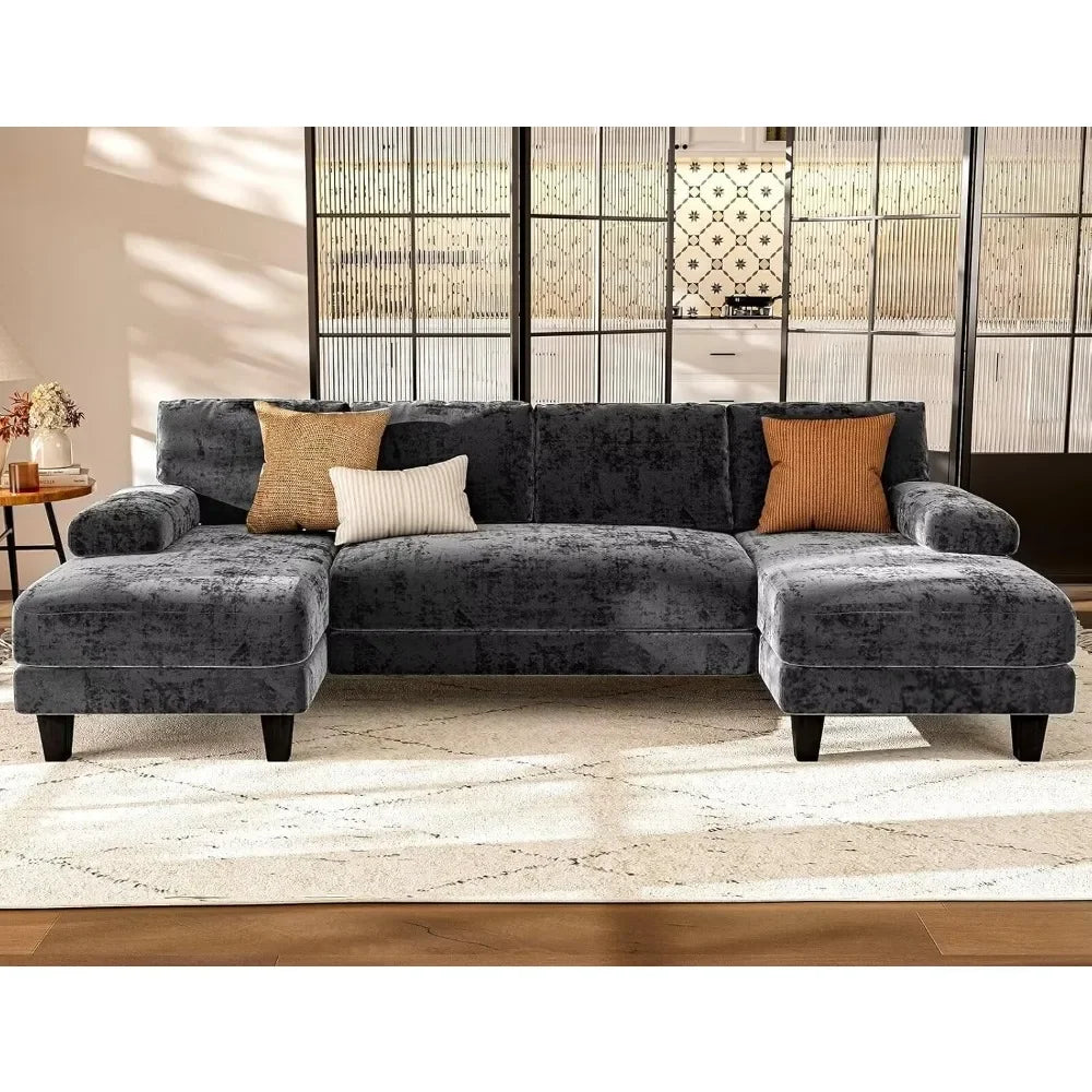 Grey U Shaped Sectional Sofa 111 Inch Modular Double Chaise