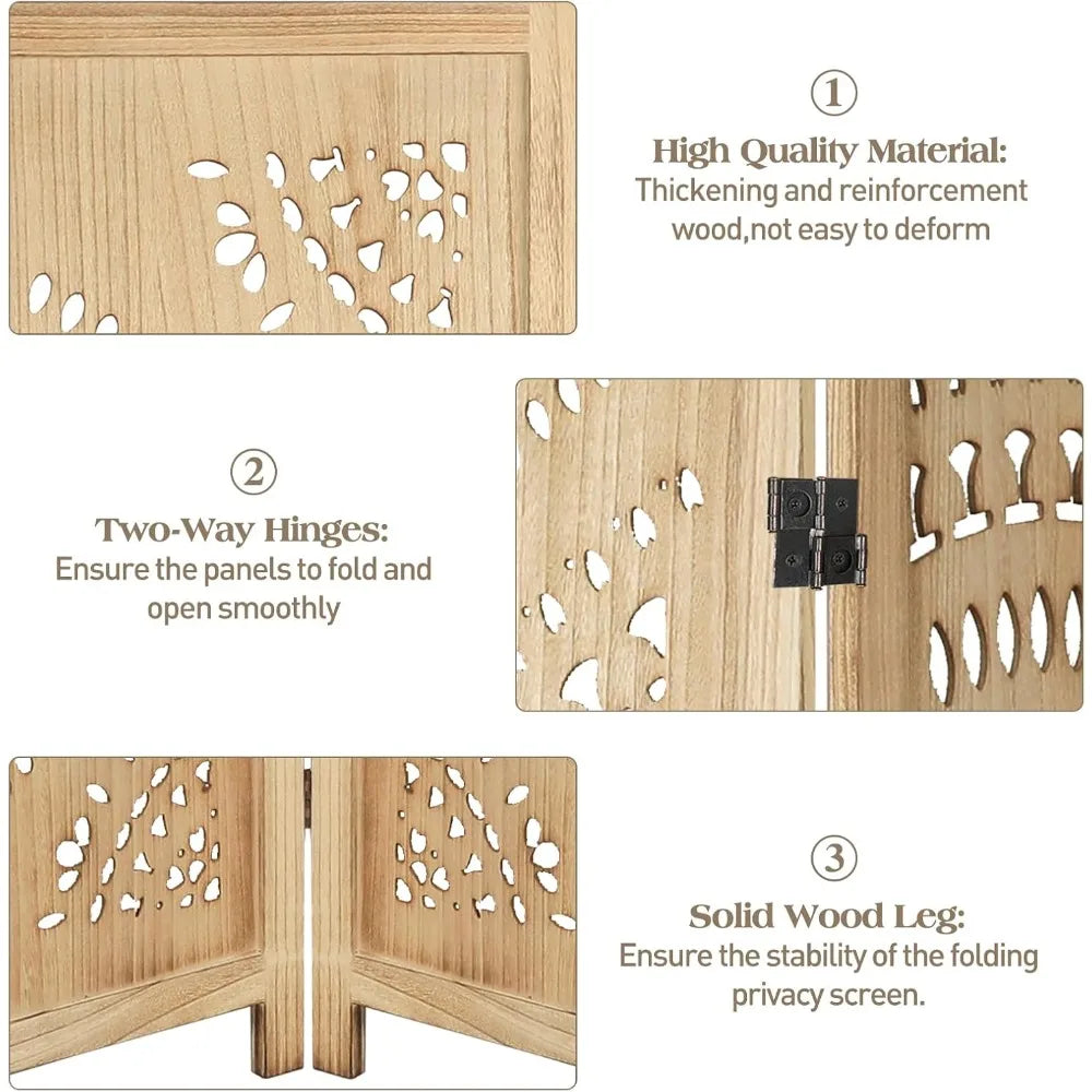 Babion 6 Panel Wood Room Divider Folding Privacy Screen