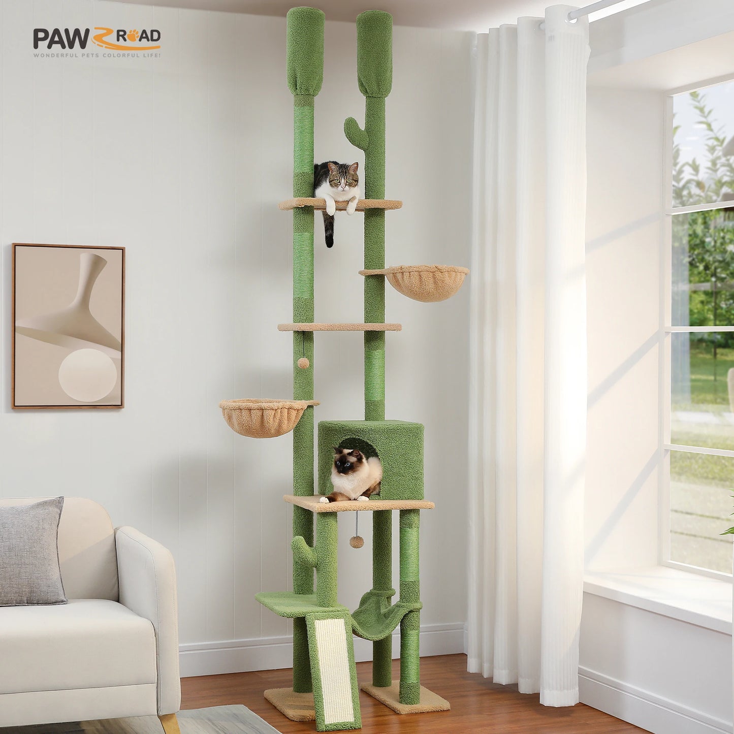 Cactus Cat Tree Tower with Hammocks and Scratching Posts