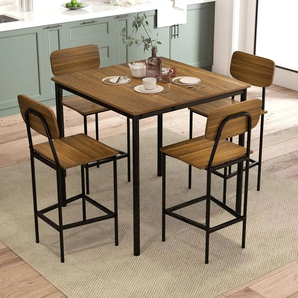 Compact Dining Table Set With Steel Frame For Four