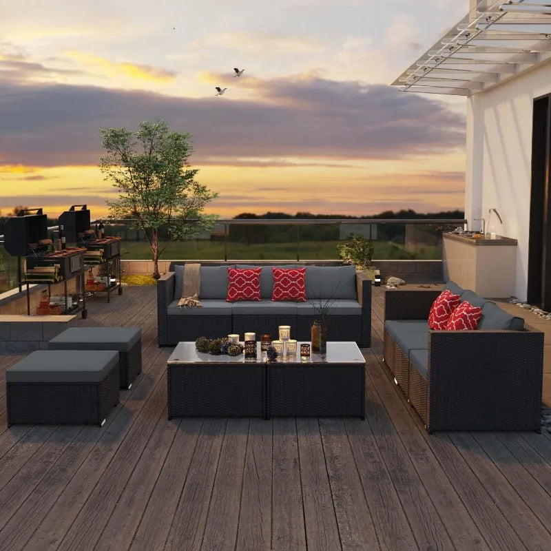 All Weather Gray Wicker Rattan Outdoor Sofa Set
