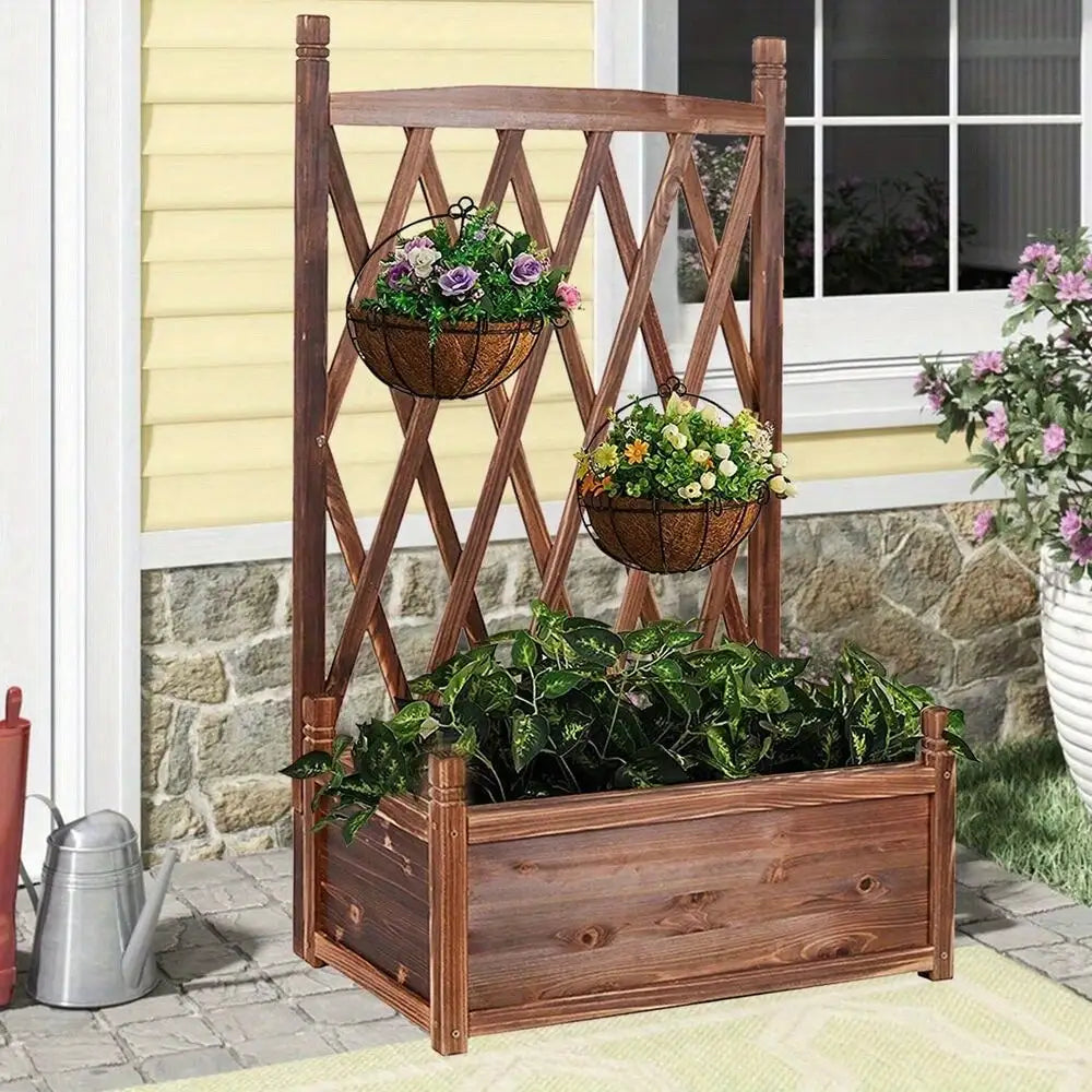 Lattice Planter Box Stand for Climbing Flowers Outdoor Garden