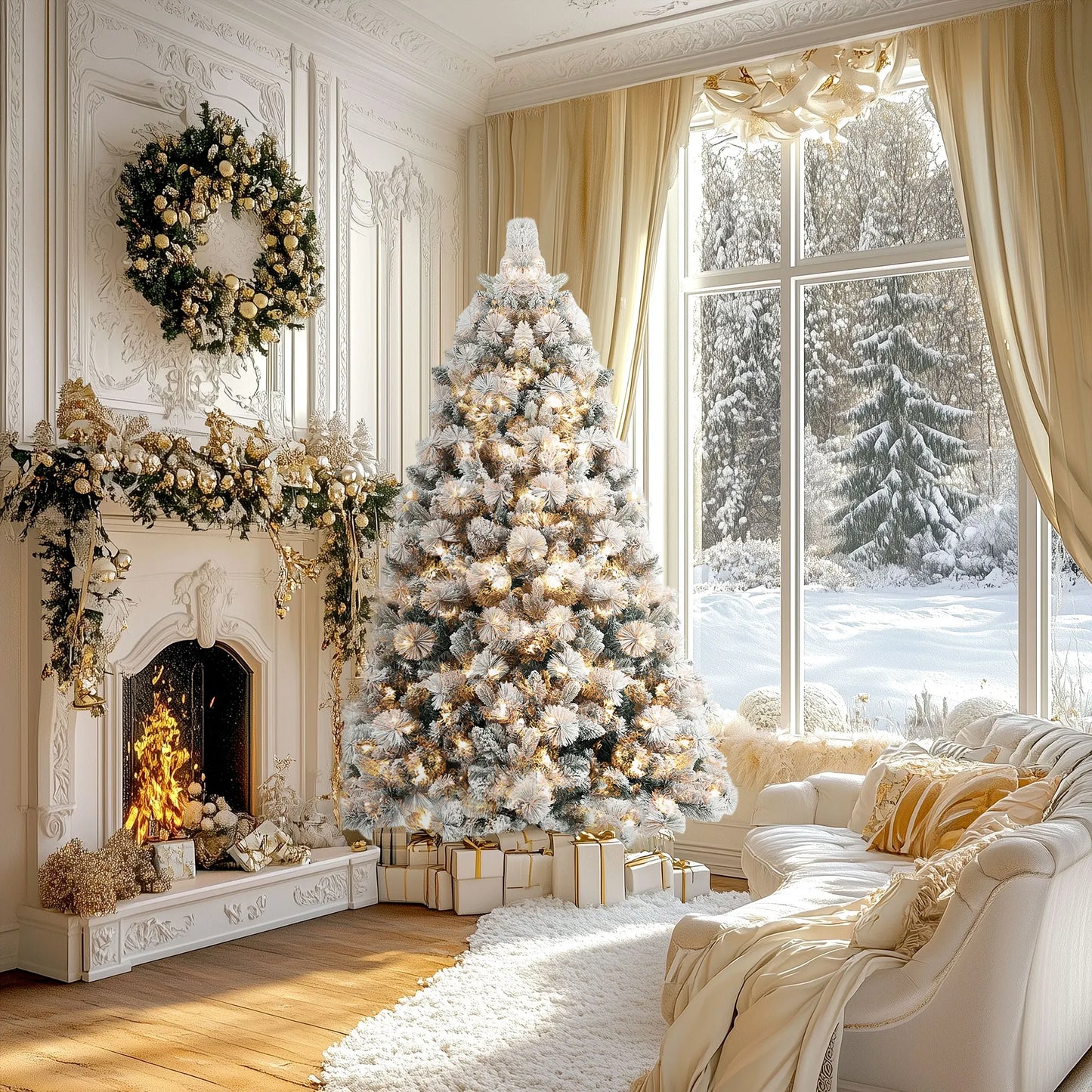 Homcom 6.5 Ft Prelit Flocked Christmas Tree With Lights