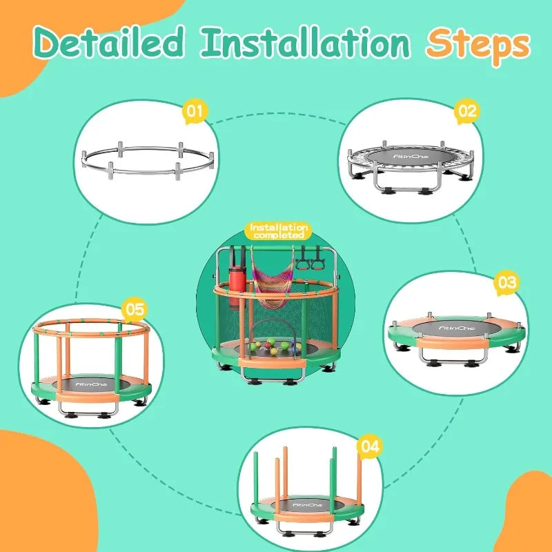 55 Inch Toddler Mini Trampoline with Swing and Gymnastics Bar