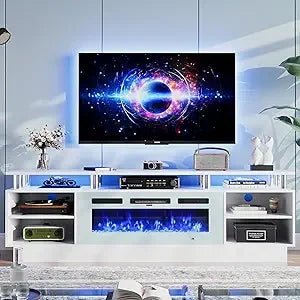 80 Inch Modern Electric Fireplace TV Stand With LED Lights