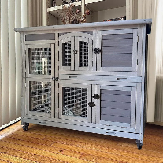 Indoor Outdoor Rabbit Hutch On Wheels With Tray 47 Inch
